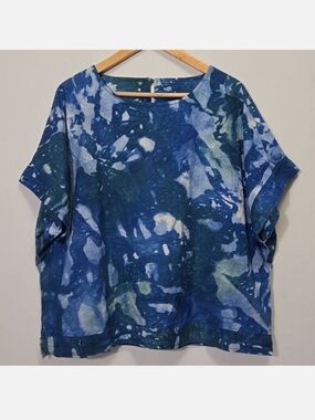 Global Mamas‎ 100% Organic Cotton Boxy Tie Dye Top XL Blue Green